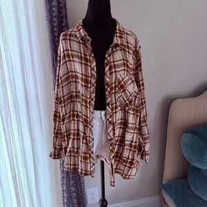 Ochre Brown and Black Button Down Top XXL